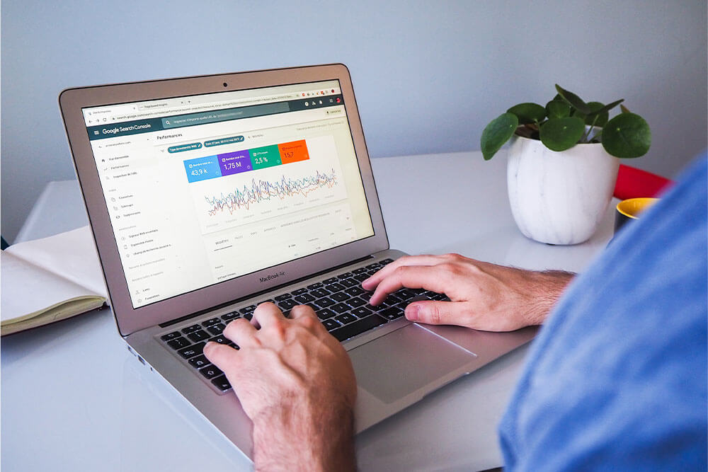 marketer reviewing google search console performance analytics