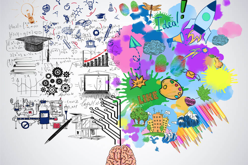 colorful illustration of the left and right brain concept