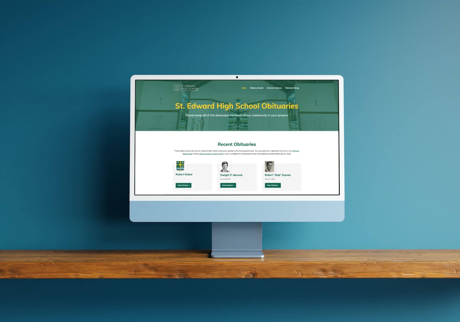 st edward high school obituaries website mockup