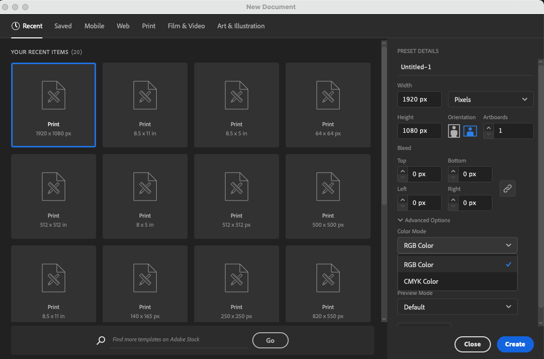 illustrator color mode option