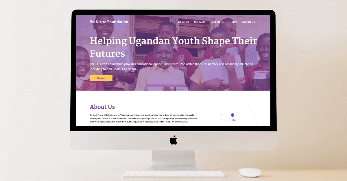 mockup of the st. kizito foundation website homepage